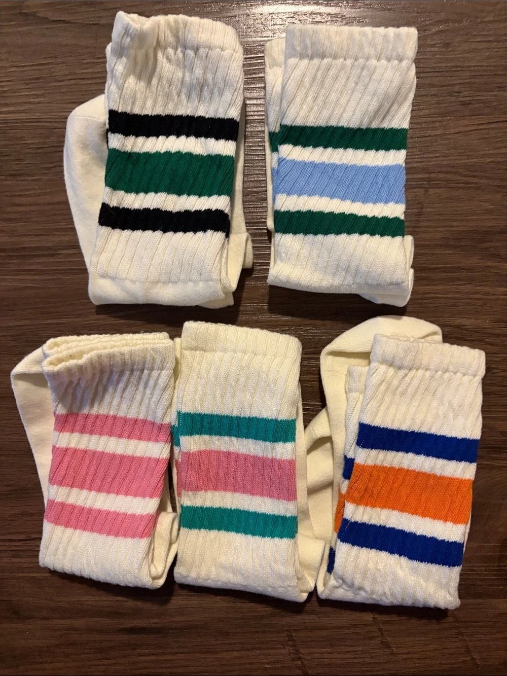 Classic Striped Crew Socks - White with Multicolor Stripes, 5 pair, NWOT